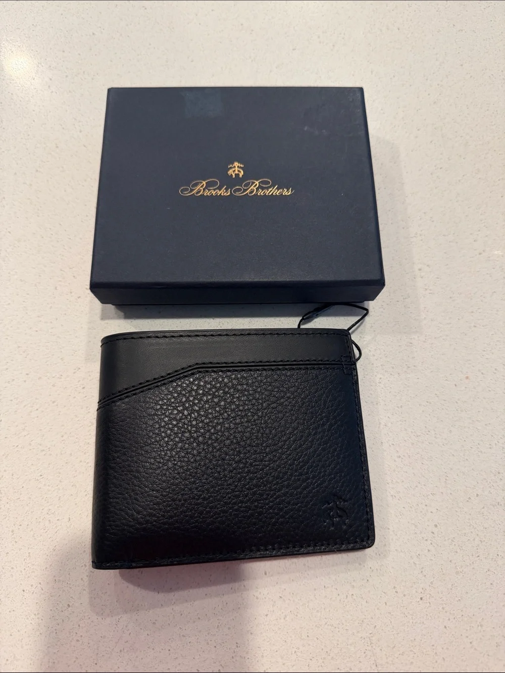 Brooks Brothers Black Pebbled & Smooth Leather Bifold Wallet
